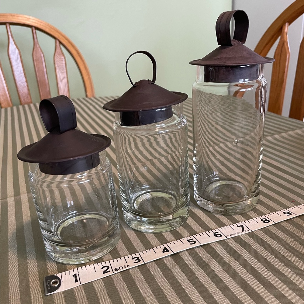 Glass Storage Jars with Bronze Metal Lids - Set of 3